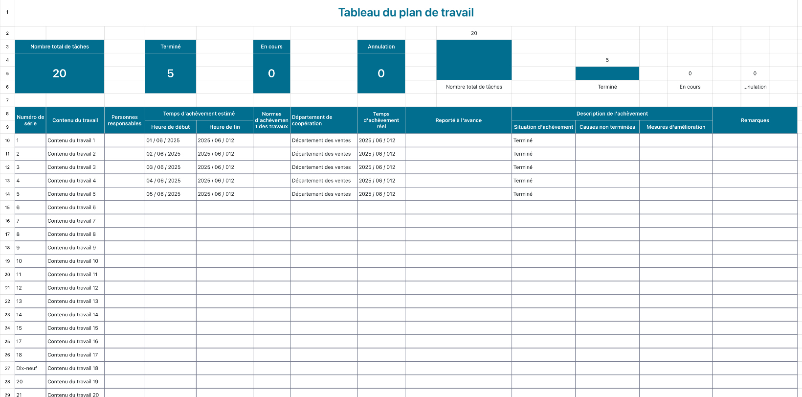 Plan de travail Tableau 11